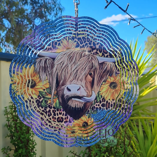 Sunflower Highland Cow Wind Spinner