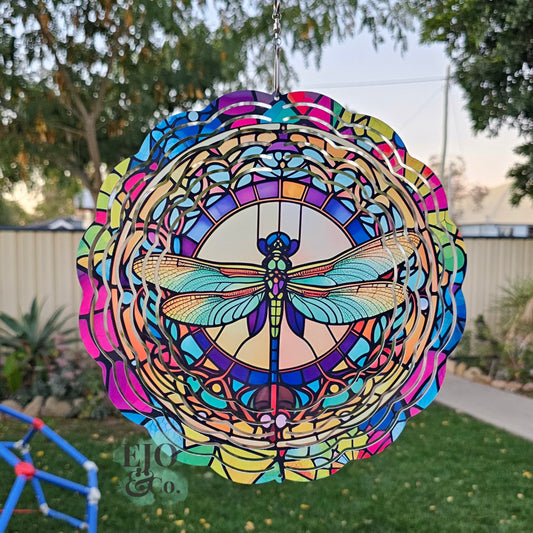 Glass Stain Dragonfly Wind Spinner